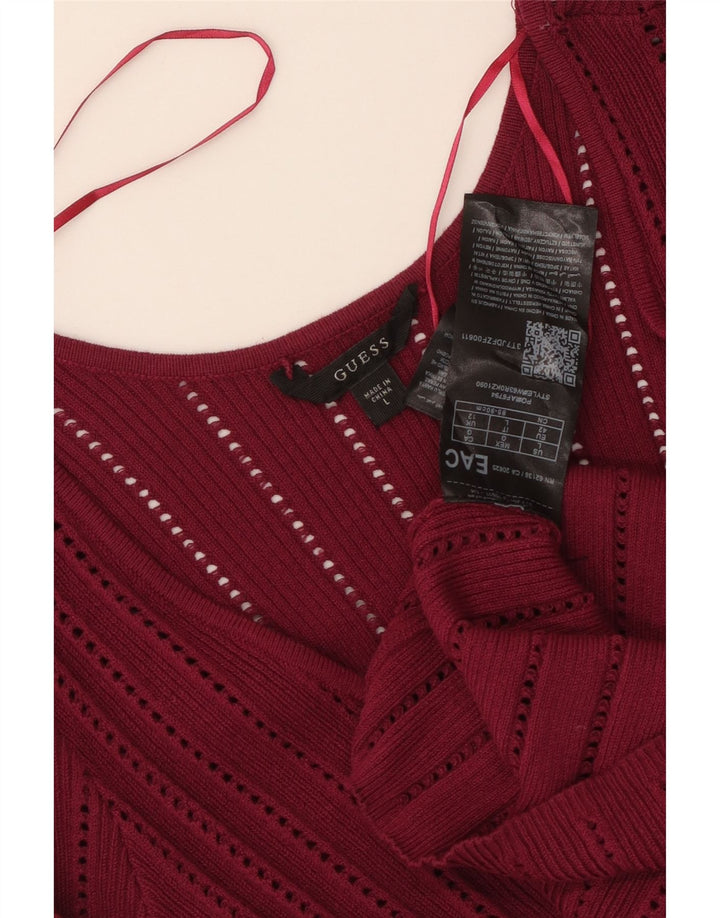 GUESS Γυναικείο πουλόβερ με V λαιμόκοψη UK 12 Medium Burgundy Rayon