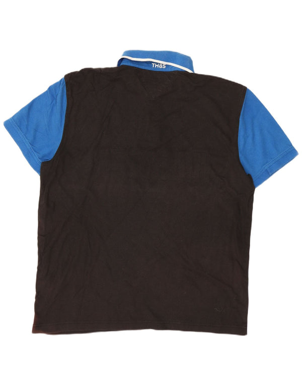 Tommy Hilfiger Mens Polo Shirt Large Black Colourblock Cotton
