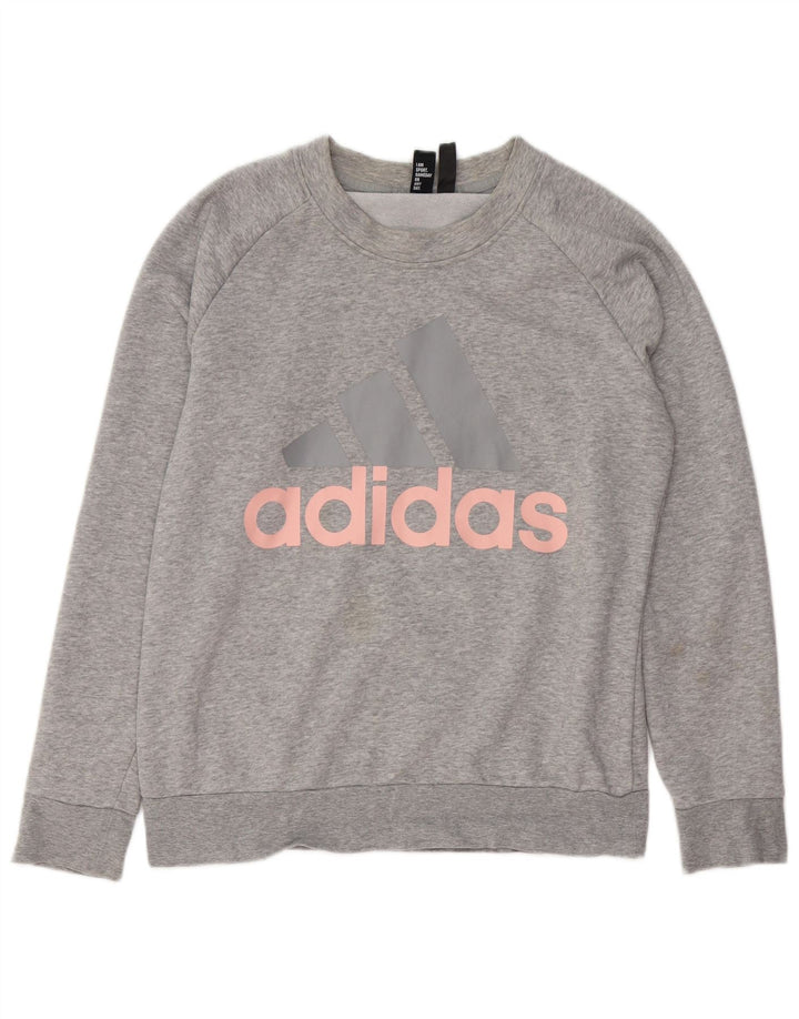 Γυναικείο γραφικό φούτερ ADIDAS Jumper UK 14/16 μεγάλο γκρι βαμβακερό