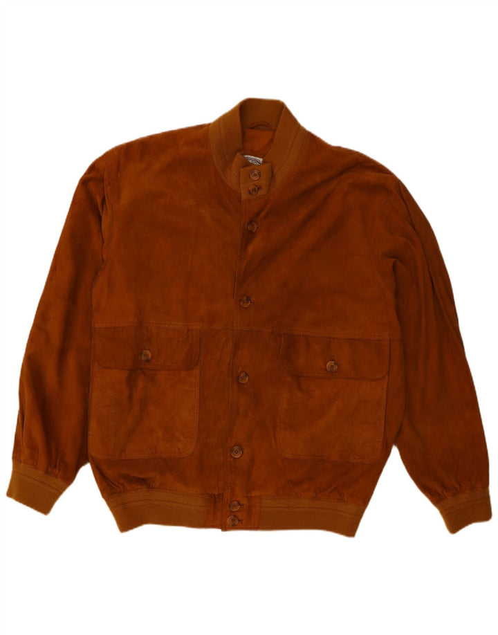 Vintage Ανδρικό Suede Bomber Jacket UK 40 Large Brown Δερμάτινο