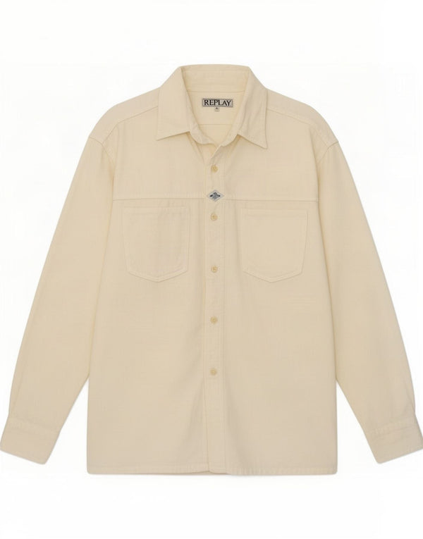 Ανδρικό κοτλέ πουκάμισο Replay Medium Off White