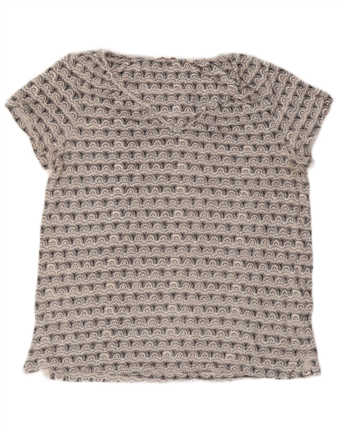 FAT FACE Γυναικείο υπερμεγέθη γραφικό μπλουζάκι Top 10 UK Small Grey Geometric