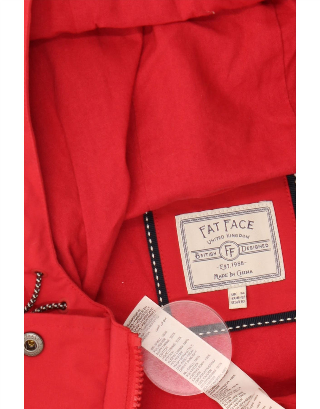 Γυναικείο μπουφάν Parka με κουκούλα Fat Face UK 14 Large Red Polyester