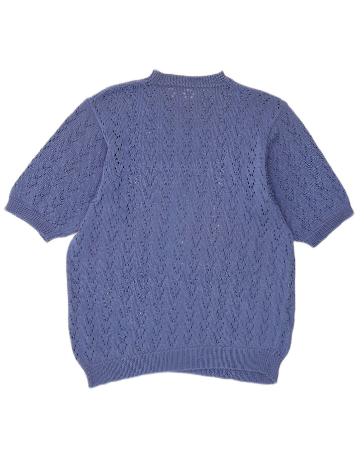 Vintage γυναικείο πουλόβερ See Through Crew Neck Jumper UK 14 Medium Blue