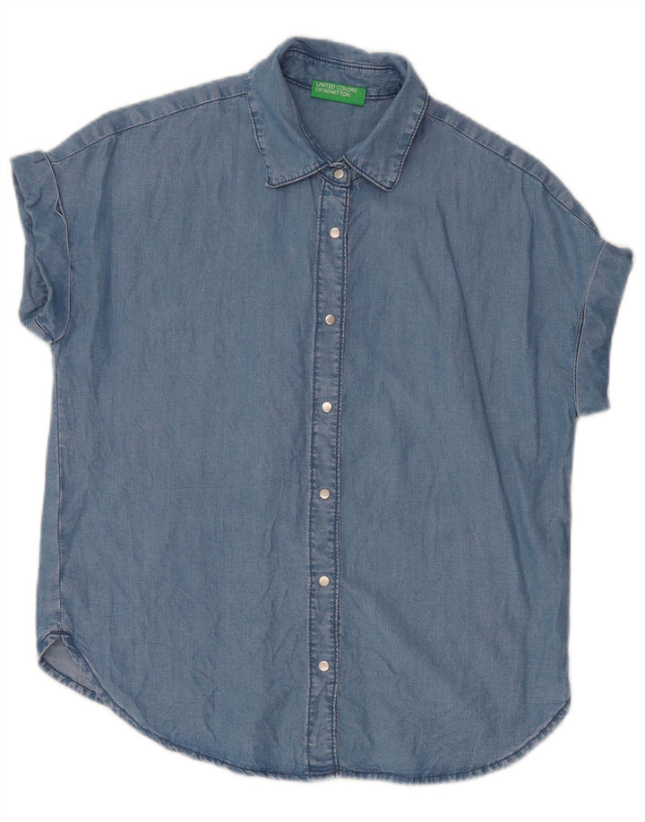 BENETTON Γυναικείο κοντομάνικο πουκάμισο UK 14 Medium Blue