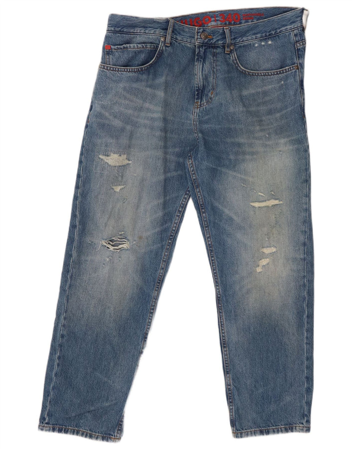 Ανδρικό τζιν HUGO BOSS Distressed Straight W34 L27 Μπλε βαμβακερό