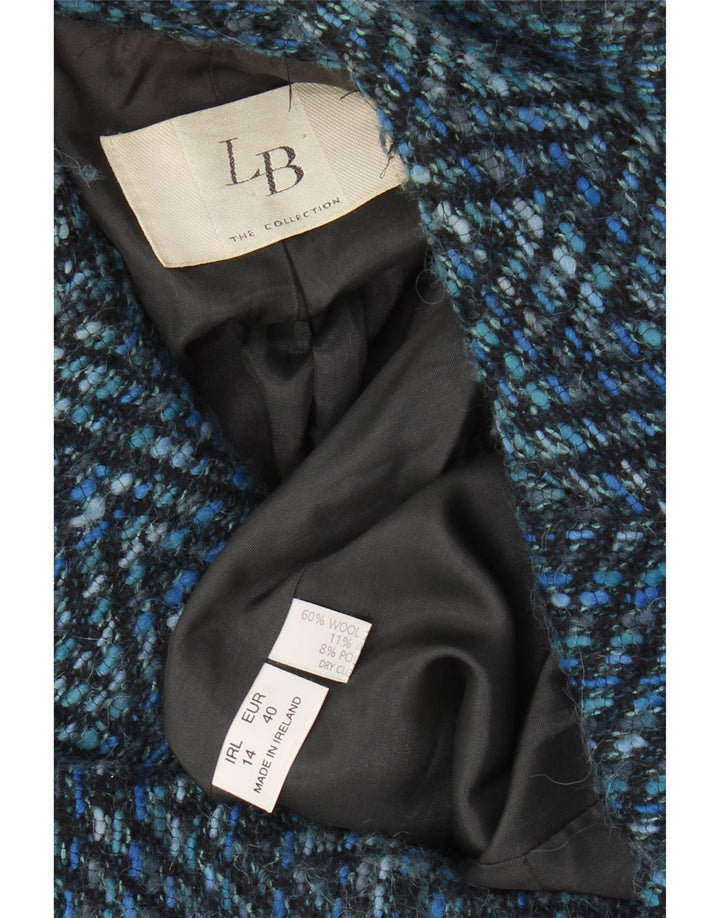 VINTAGE Γυναικείο σακάκι σακάκι με 3 κουμπιά UK 14 Medium Blue Chevron μαλλί