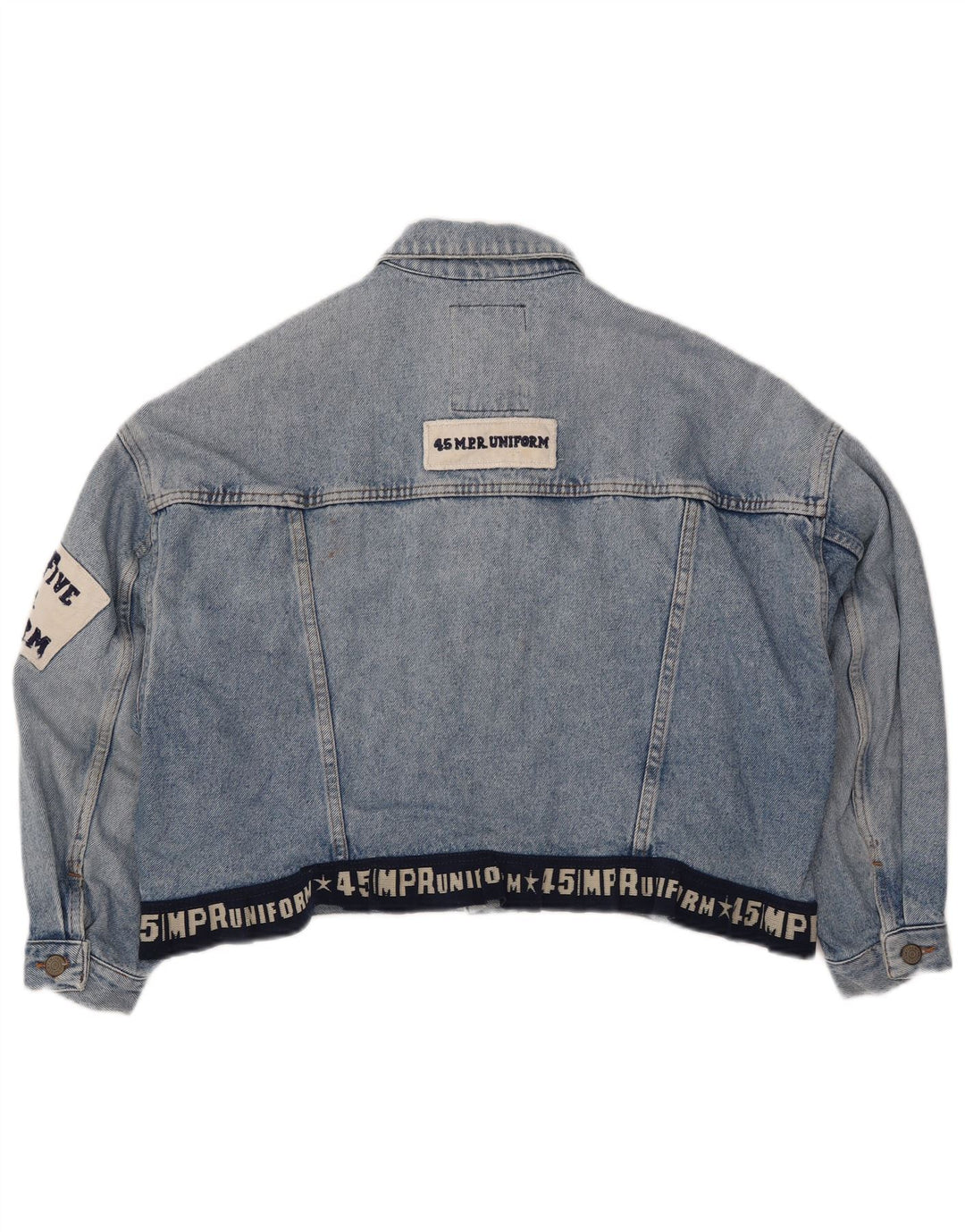 UNIFORM Γυναικείο Crop Graphic Τζιν μπουφάν UK 14 Large Blue