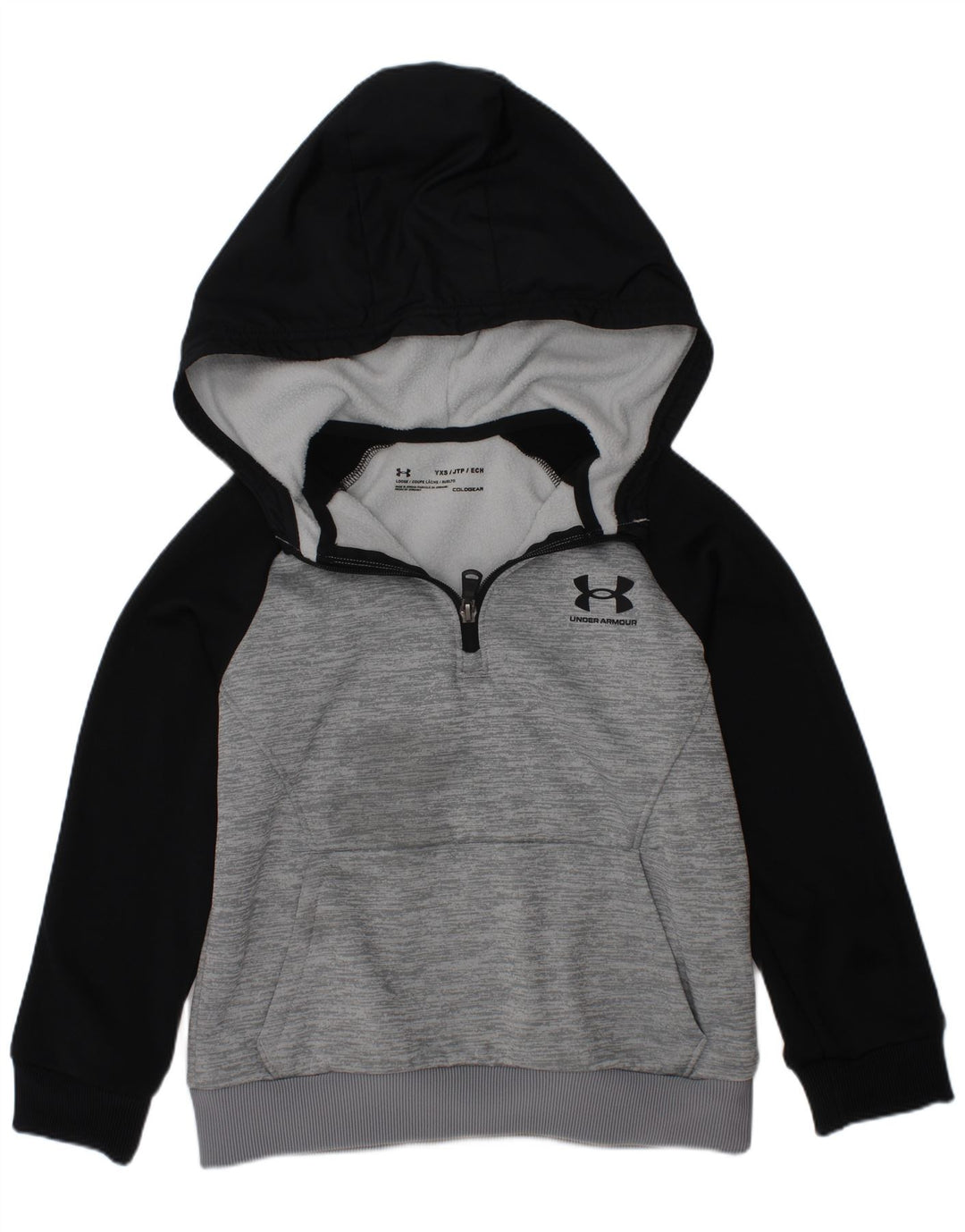 UNDER ARMOR Boys Cold Gear Hoodie Jumper 6-7 Years XS Grey Colourblock