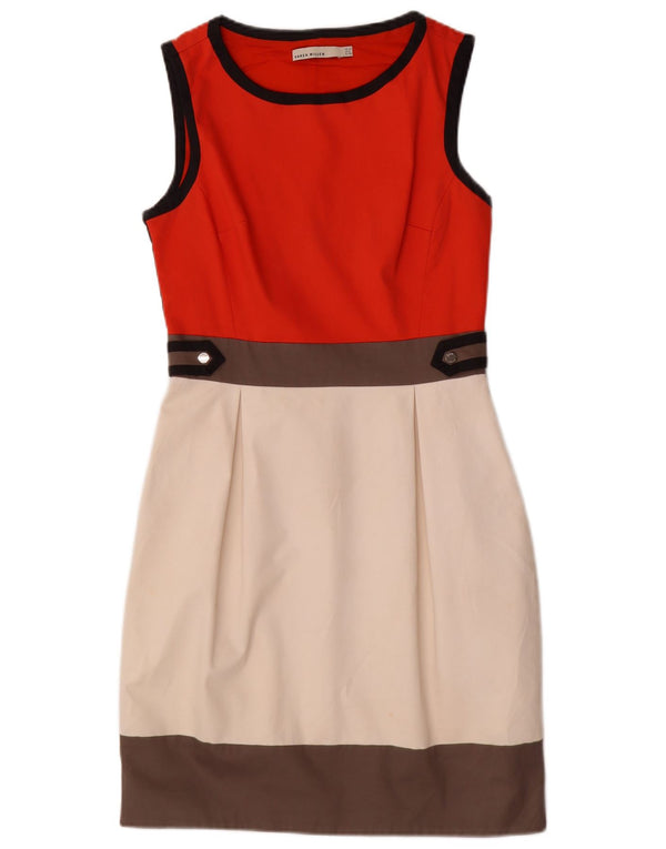 KAREN MILLEN Womens Sleeveless Sheath Dress UK 10 Small Red Colourblock