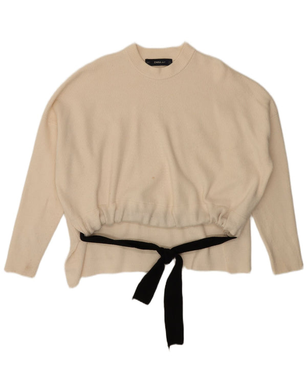 Zara γυναικείο πουλόβερ υπερμεγέθη Crew Neck Jumper UK 10 Small White Viscose