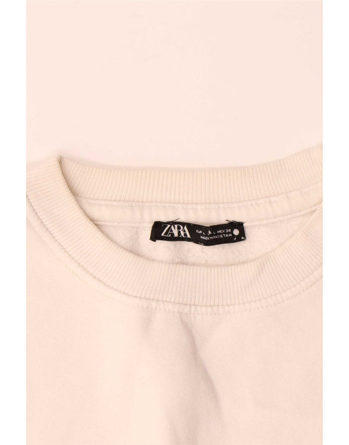 Ανδρικό φούτερ Zara Jumper μεγάλο σε λευκό βαμβακερό