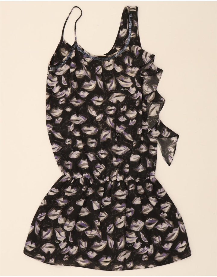 LIU JO Womens Ruffle Front Tunic Dress IT 44 Medium Black Geometric Vintage Liu Jo and Second-Hand Liu Jo from Messina Hembry 