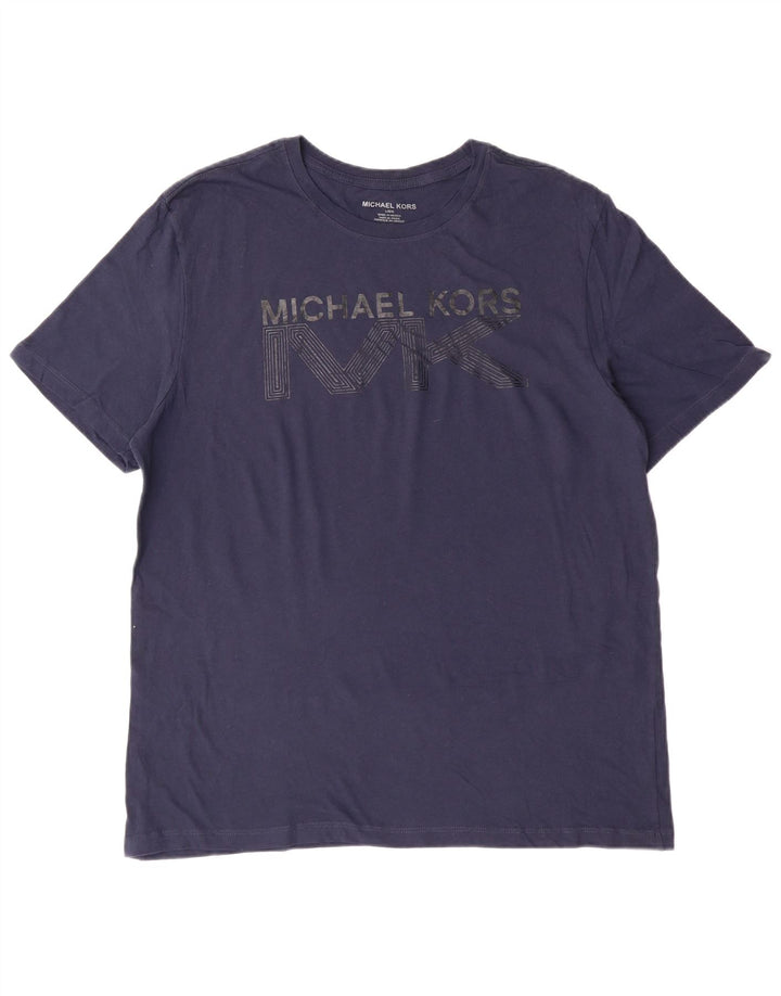 Michael Kors Ανδρικό γραφικό T-Shirt Top Large Navy Blue από βαμβάκι