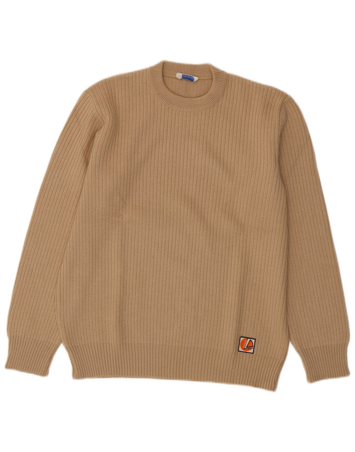 VINTAGE Γυναικείο πουλόβερ με λαιμόκοψη UK 16 Μεγάλο μπεζ μαλλί