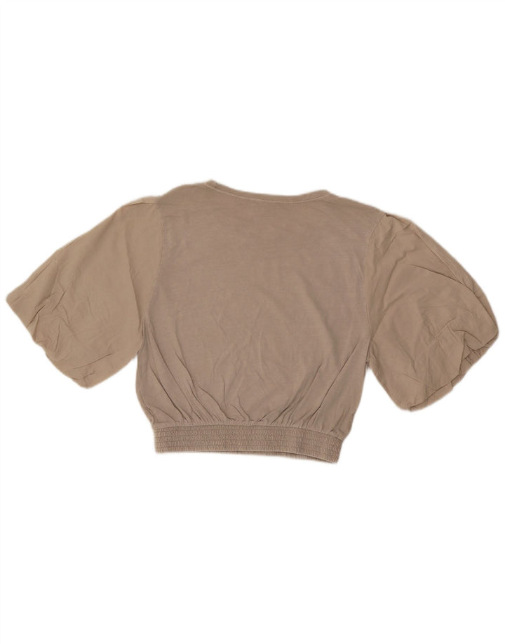 ZARA Γυναικεία Crop Μπλούζα Τοπ UK 10 Small Grey Cotton