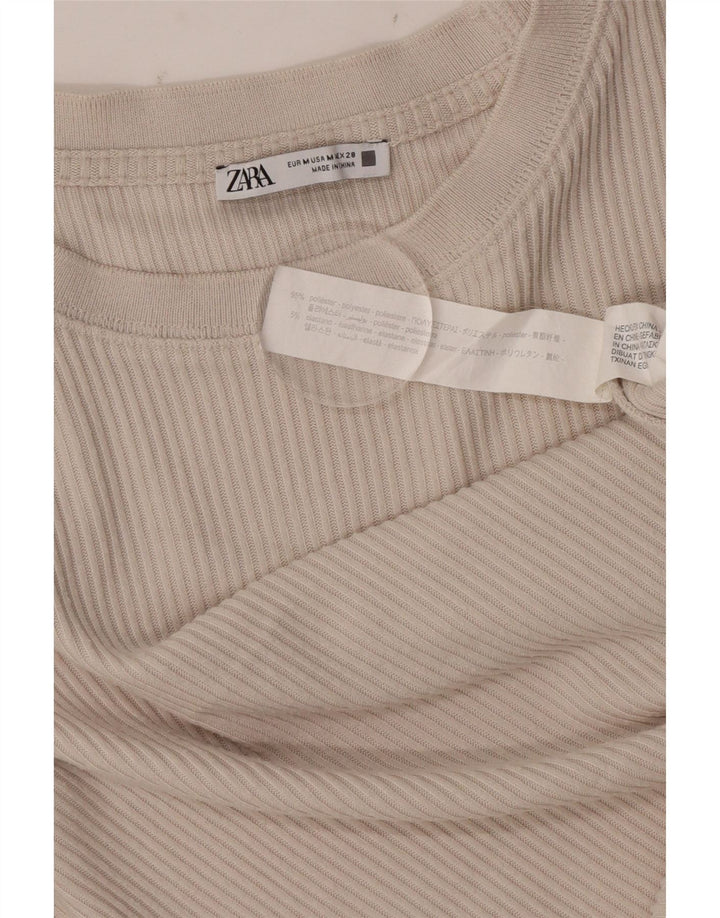 Zara Γυναικείο κανονικό τοπ μακρυμάνικο UK 14 μεσαίο μπεζ πολυεστέρας