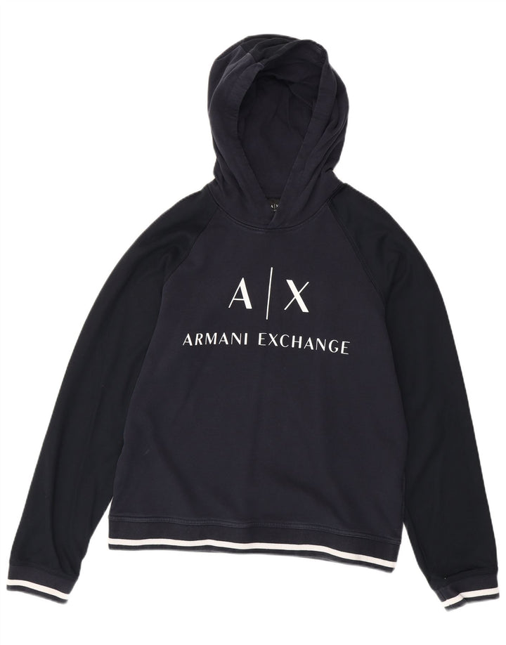 ARMANI EXCHANGE Ανδρικό γραφικό με κουκούλα πουκάμισο μεγάλο μπλε ναυτικό βαμβακερό