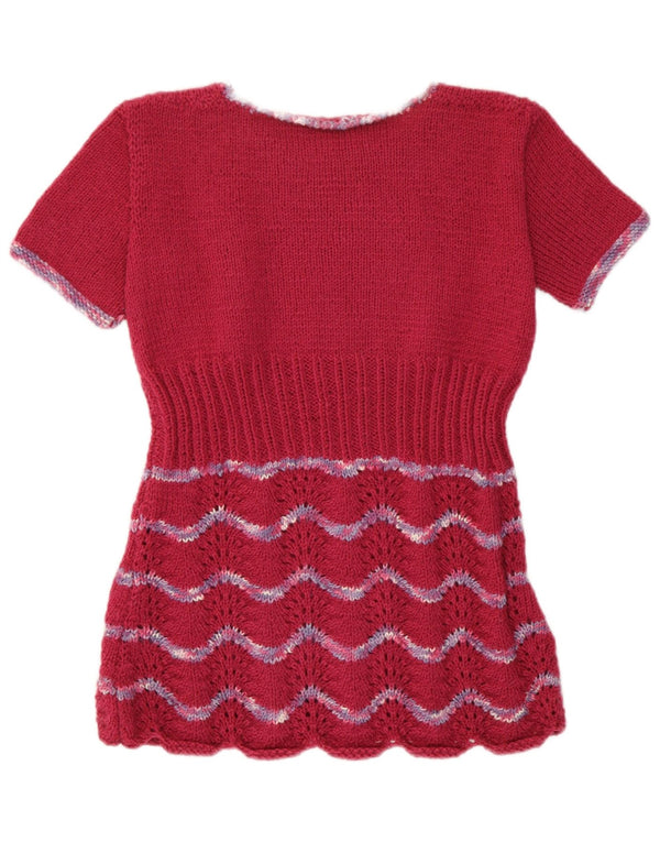 Vintage γυναικείο πουλόβερ UK 12 Medium Burgundy ριγέ ρετρό