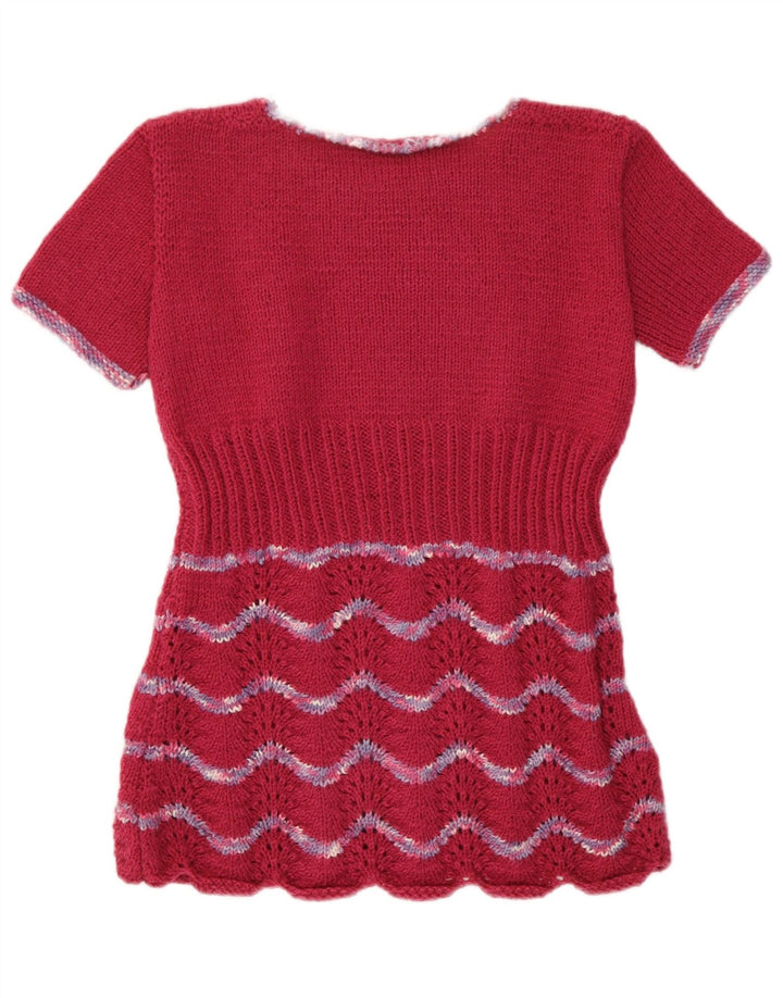 Vintage γυναικείο πουλόβερ UK 12 Medium Burgundy ριγέ ρετρό