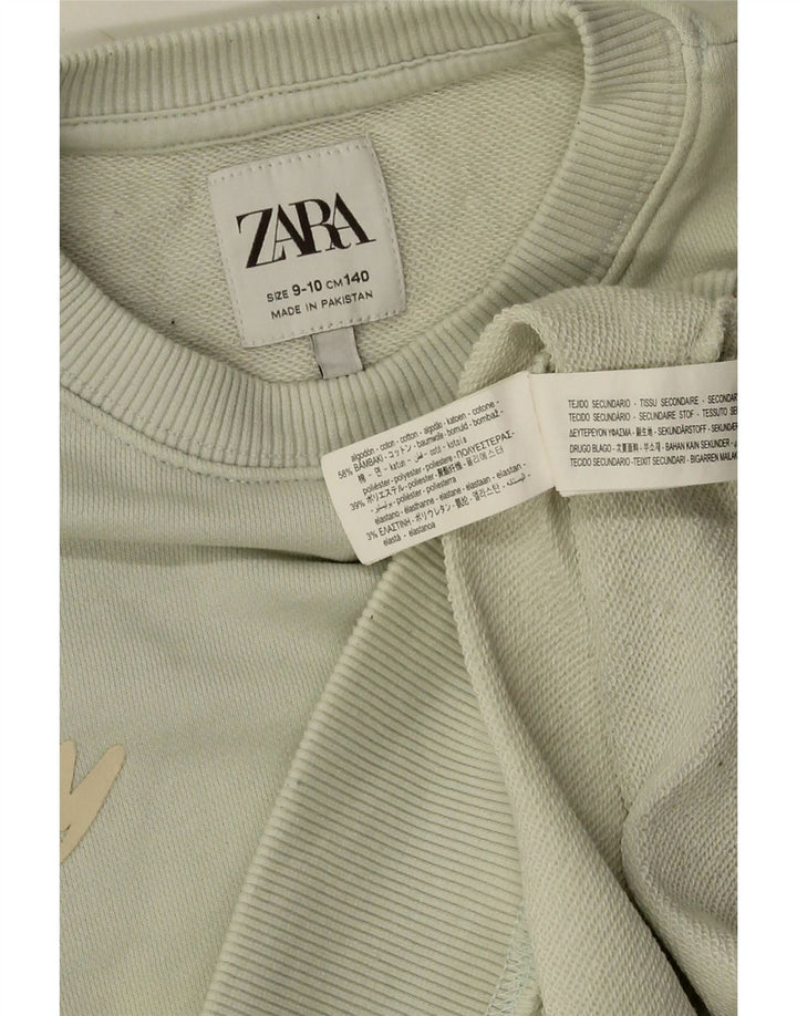 Zara Boys Graphic Φούτερ Jumper 9-10 Years Green Cotton
