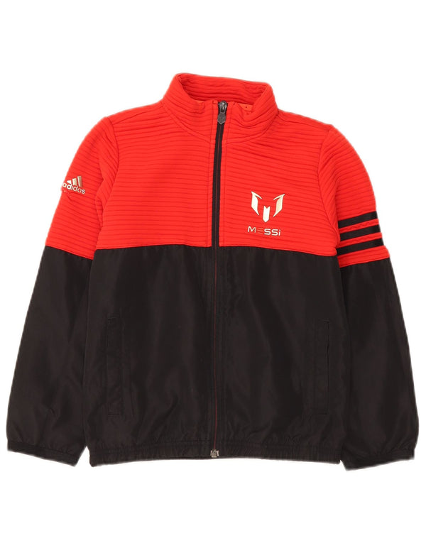 Adidas Boys MESSI Γραφική φόρμα αθλητικής φόρμας Top Jacket 7-8 Years Red Colourblock