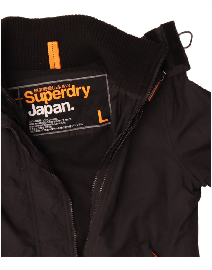 Superdry γυναικείο μπουφάν με κουκούλα αντιανεμικό UK 16 μεγάλο μαύρο πολυεστέρα