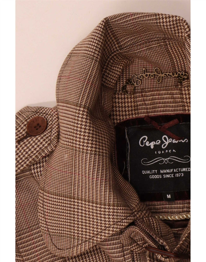 PEPE Jeans γυναικείο παλτό μπιζελιού UK 14 μεσαίο καφέ βαμβακερό Houndstooth