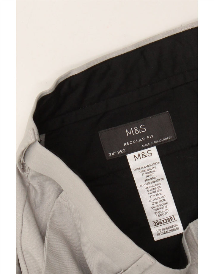 Marks & Spencer Ανδρικό παντελόνι Chino με κανονική εφαρμογή W34 L31 Grey Polyester