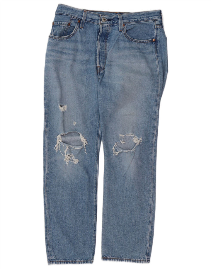 LEVI'S Womens 501 Distressed Straight Jeans W29 L26 Blue Cotton