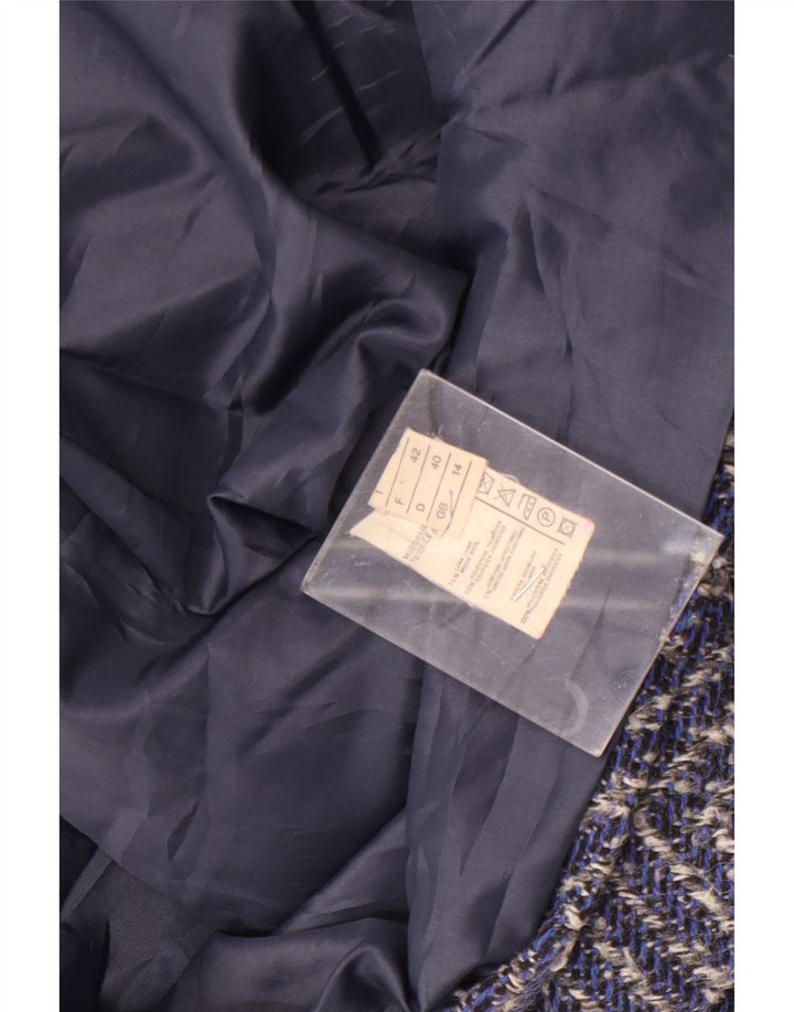 Vintage γυναικείο διπλό παλτό UK 14 Large Navy Blue Chevron μαλλί
