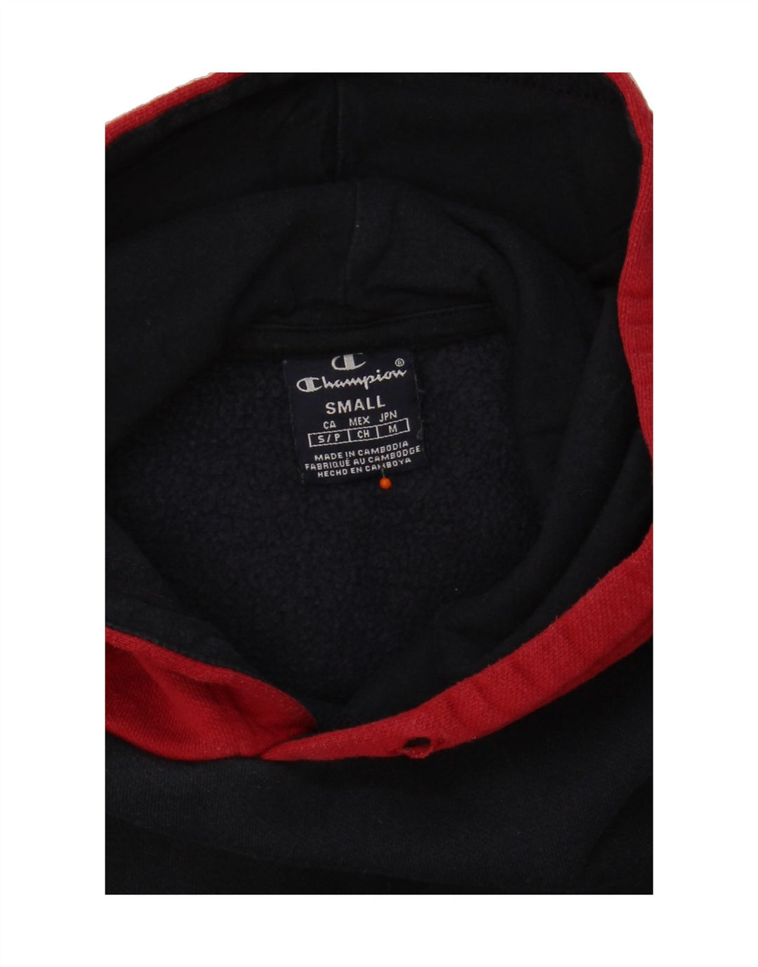 CHAMPION Mens Hoodie Jumper Small Navy Blue Colourblock Vintage Champion and Second-Hand Champion from Messina Hembry 