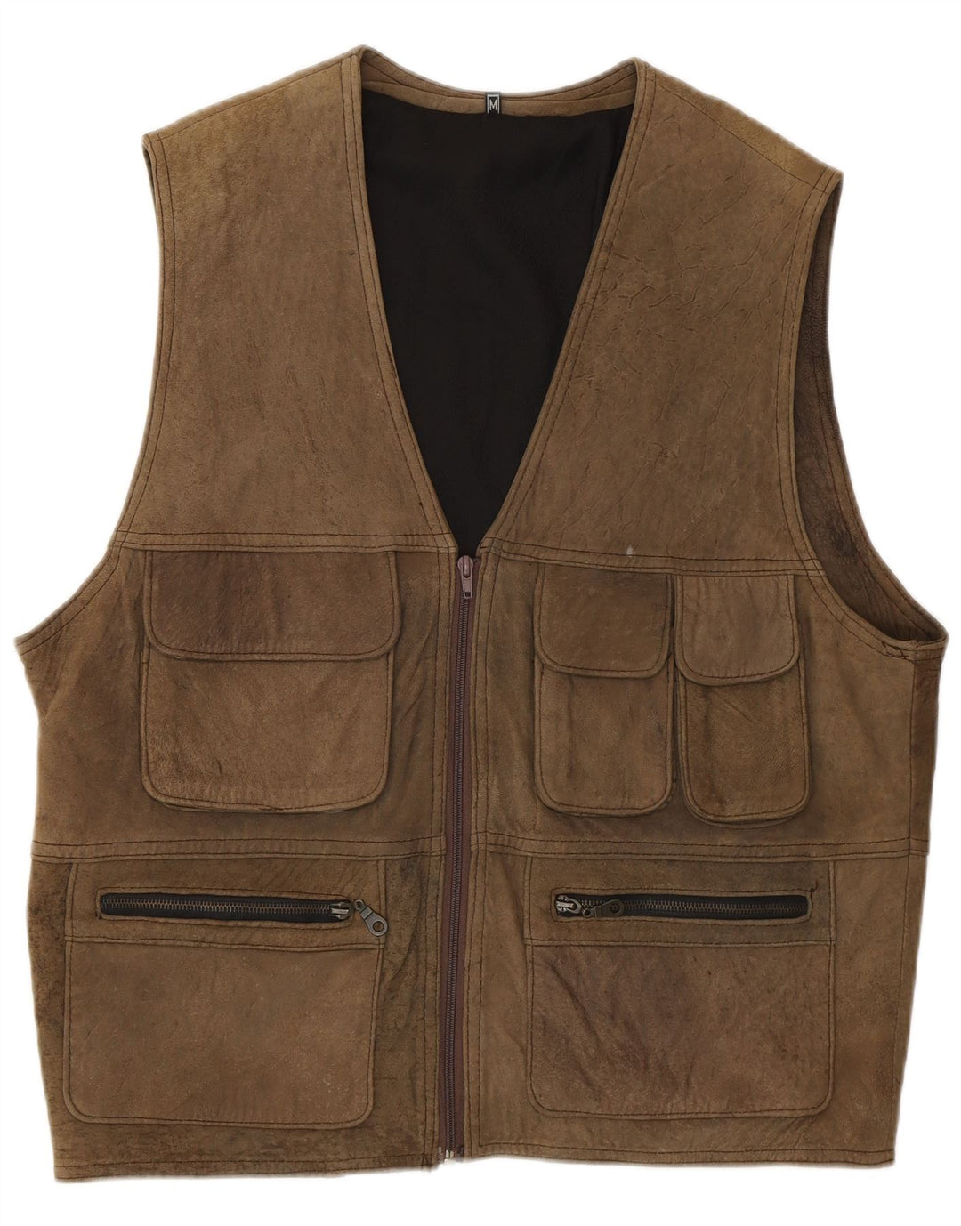 Vintage Mens Suede Utility Gilet UK 38 Medium Brown