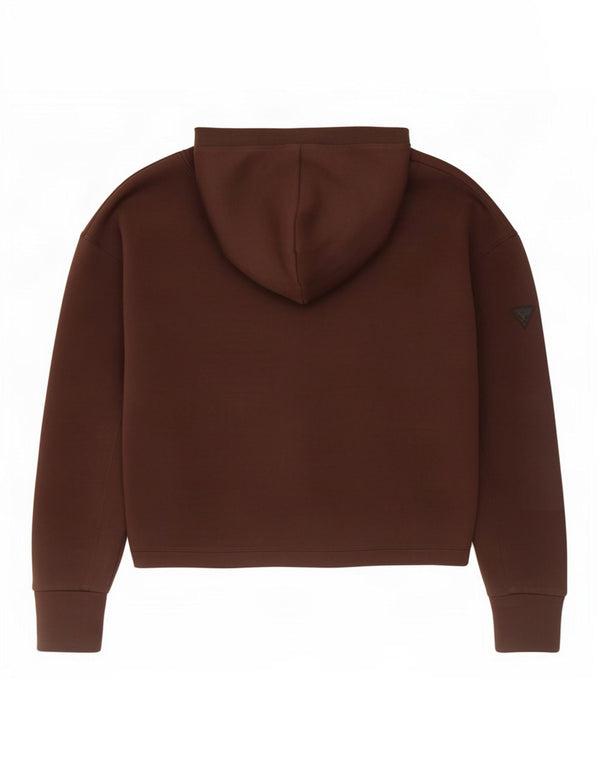 Guess Womens Oversized Crop Graphic Hoodie Jumper UK 10 Small Brown Viscose