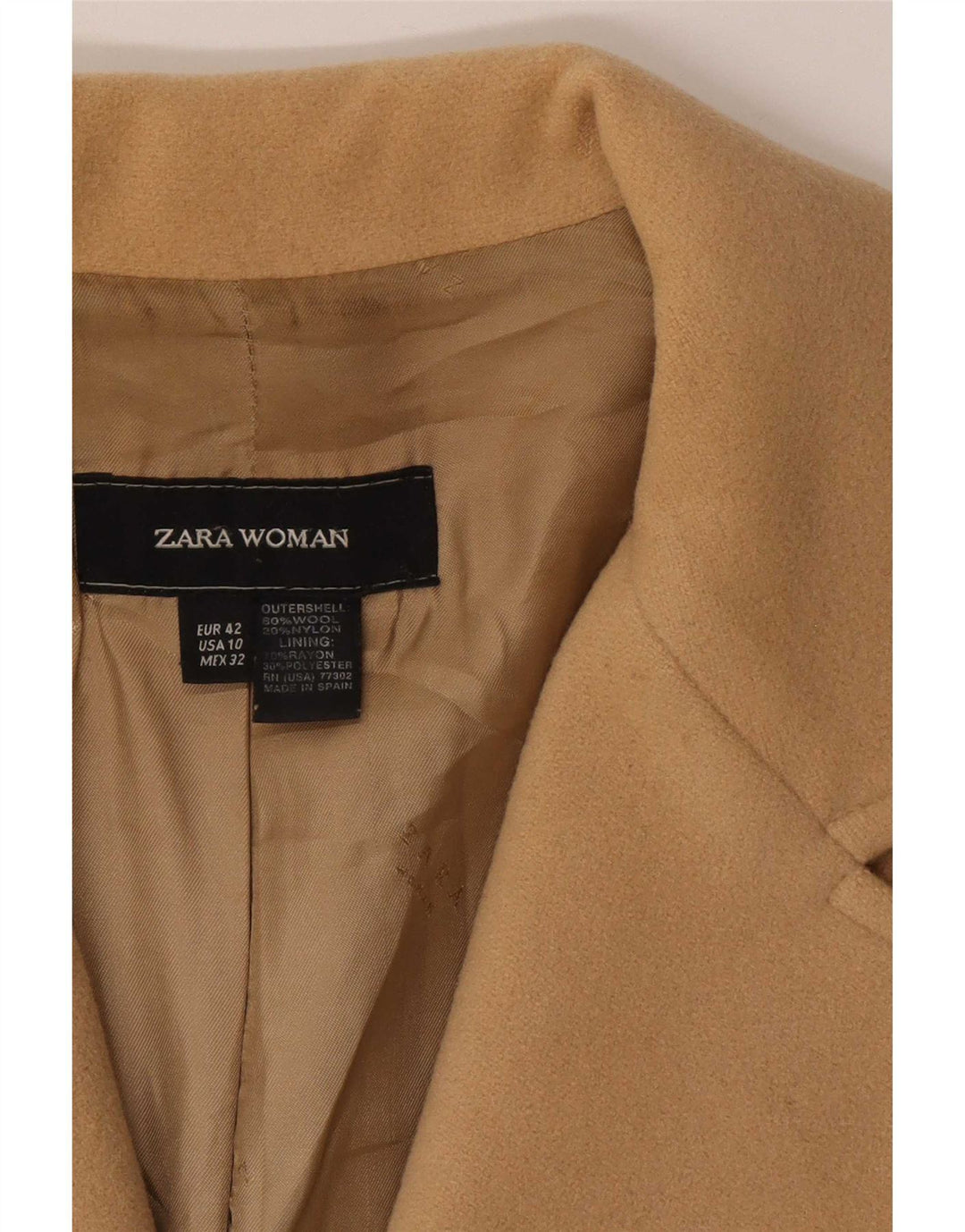 Zara Γυναικείο Πανωφόρι EU 42 Μεγάλο Μπεζ μαλλί