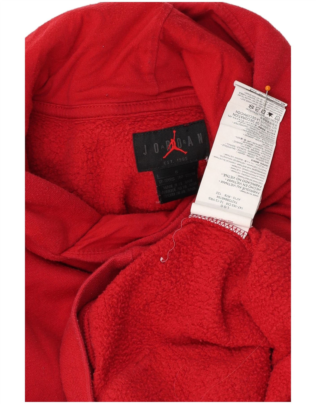 JORDAN Boys Hoodie Jumper 12-13 ετών Μεγάλο κόκκινο βαμβακερό