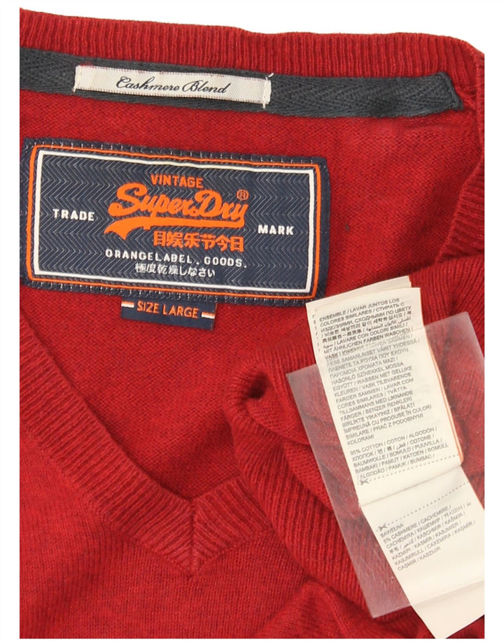 Ανδρικό πουλόβερ με λαιμόκοψη SUPERDRY Μεγάλο κόκκινο βαμβακερό