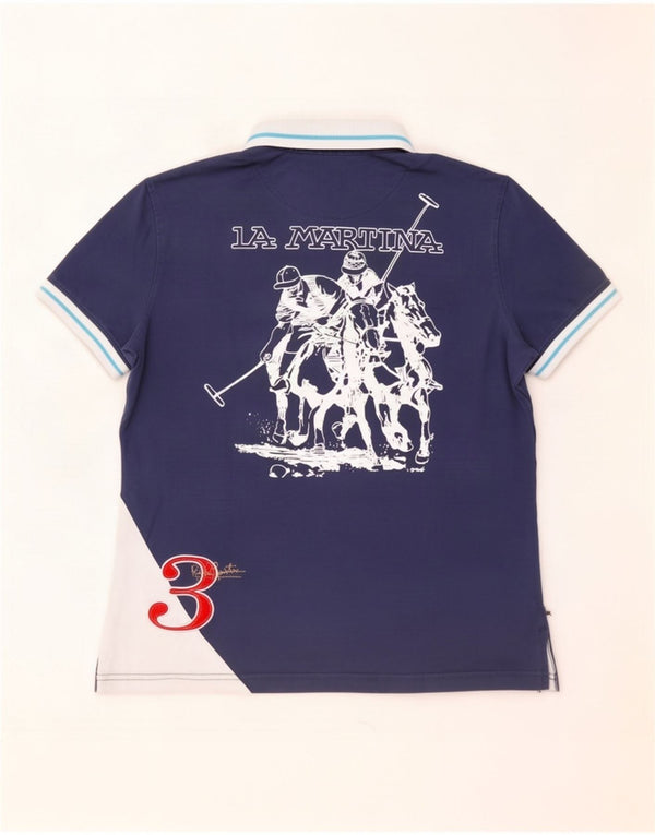 La Martina Ανδρικό γραφικό μπλουζάκι πόλο 3XL Navy Blue Colorblock Βαμβακερό