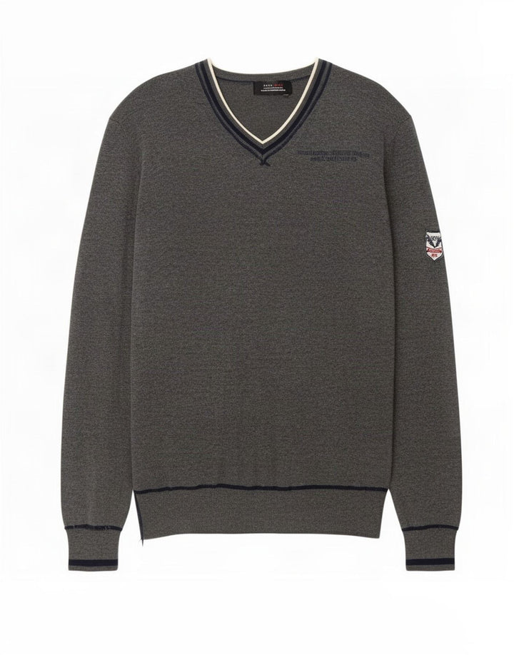 Ανδρικό πουλόβερ Zara Graphic V-Neck Jumper Medium Grey