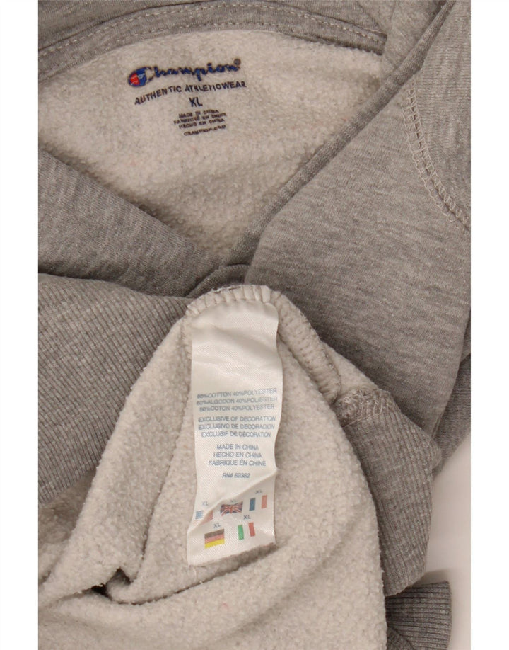 CHAMPION Boys Graphic Hoodie Jumper 13-14 Years XL Gray Flecked Cotton
