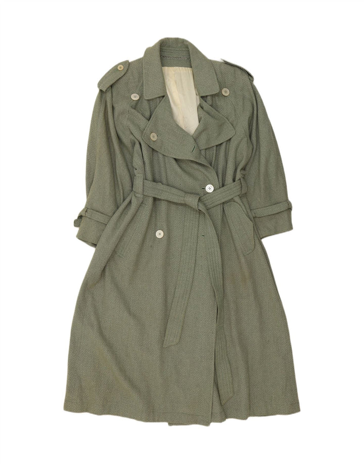 VINTAGE Womens Trench Coat UK 14 Large Green Chevron