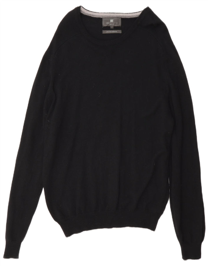 Marks & Spencer Ανδρικό πουλόβερ με κανονική εφαρμογή Crew Neck Jumper Μεγάλο μαύρο μάλλινο