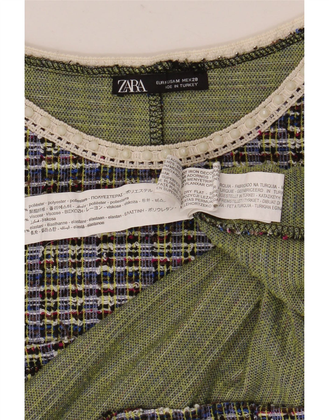Zara Γυναικείο T-Shirt T-Shirt Top UK 12 Medium πολύχρωμο Check Polyester