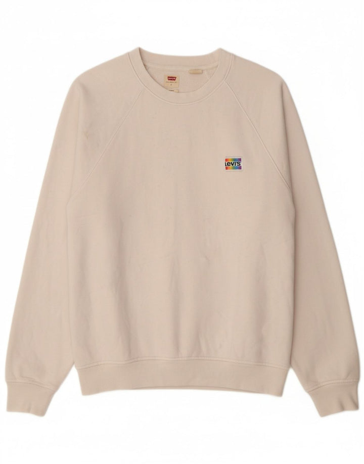 LEVI'S Mens Graphic Sweatshirt Jumper Small Off White Cotton Vintage Levi's and Second-Hand Levi's from Messina Hembry 