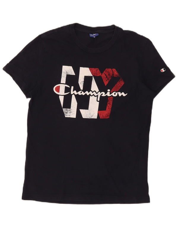 Champion Γυναικείο γραφικό T-Shirt Top UK 14 Medium Navy Blue