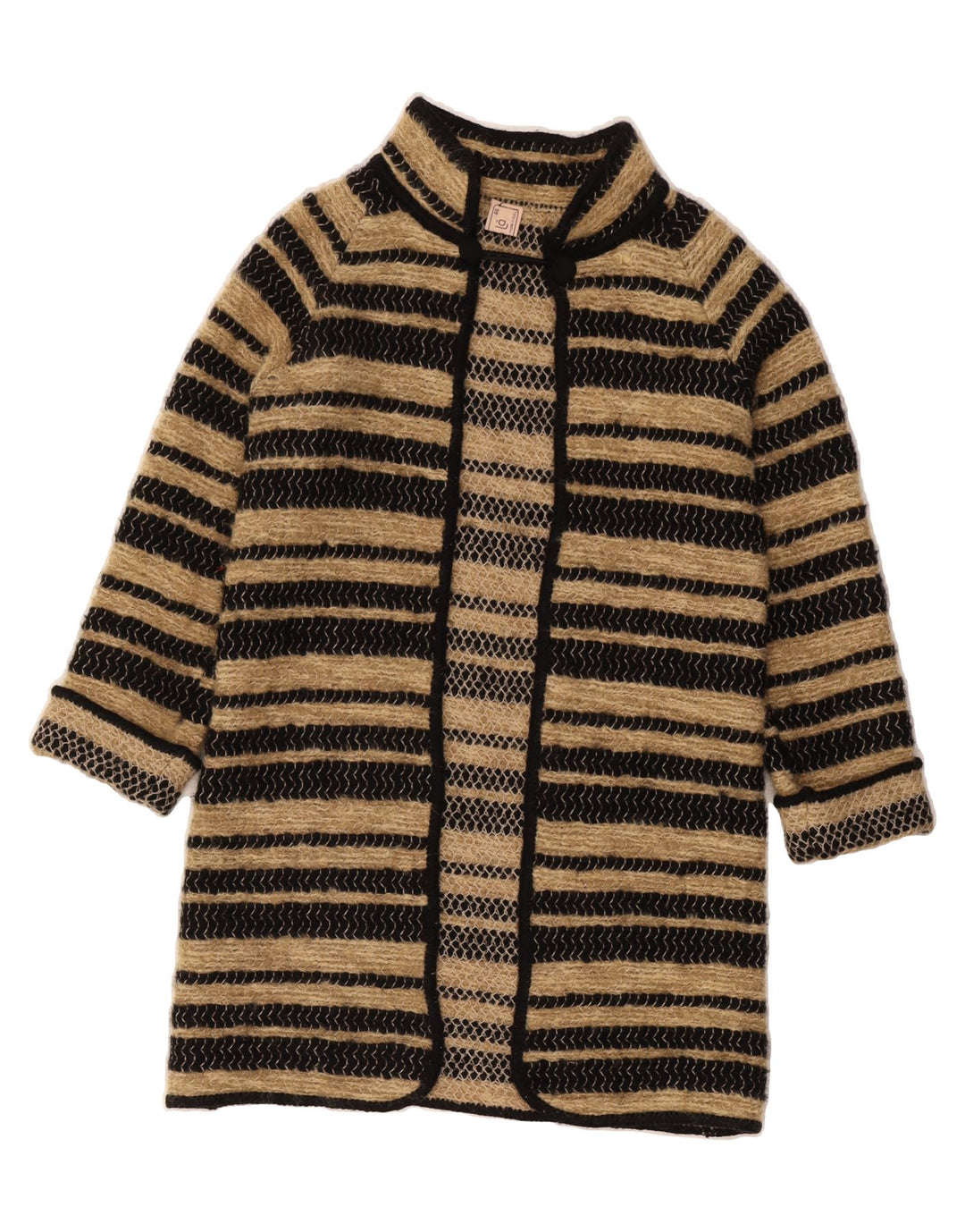 LIOLA Womens Longline Open Cardigan Sweater IT 46 Large Beige Striped Vintage Liola and Second-Hand Liola from Messina Hembry 