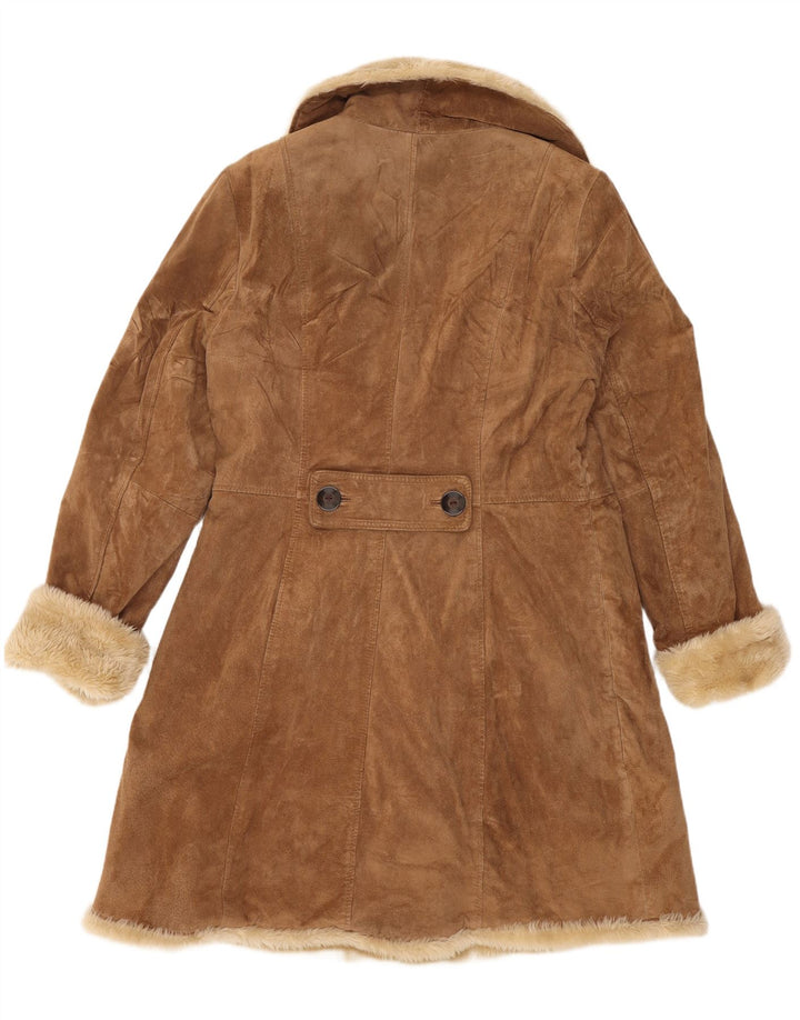 Camaieu Γυναικείο παλτό Shearling με διπλό στήθος UK 14 Μεγάλο μπεζ δέρμα