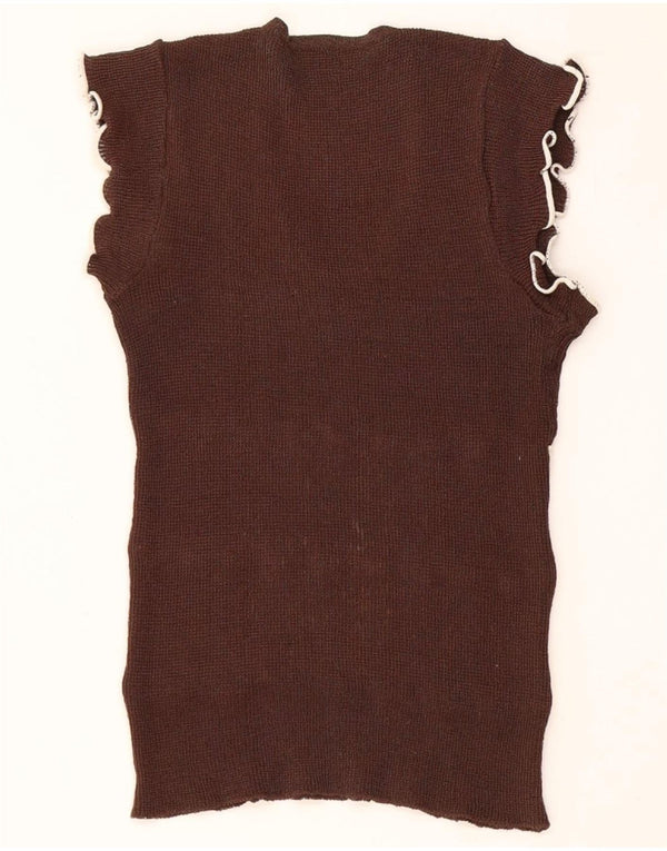 Vintage γυναικείο γιλέκο Tank Top UK 8 Small Brown Colourblock