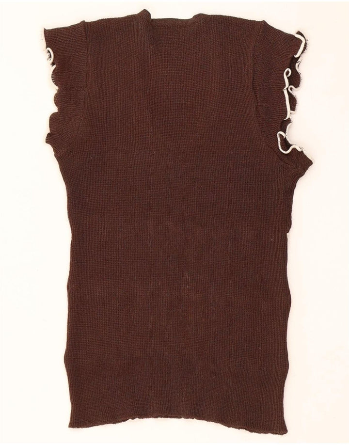 Vintage γυναικείο γιλέκο Tank Top UK 8 Small Brown Colourblock