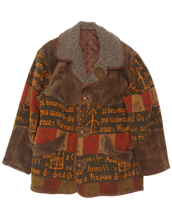 Ανδρικό παλτό C & A Suede Loose Fit UK 38 Δερμάτινο συνονθύλευμα μεσαίου καφέ